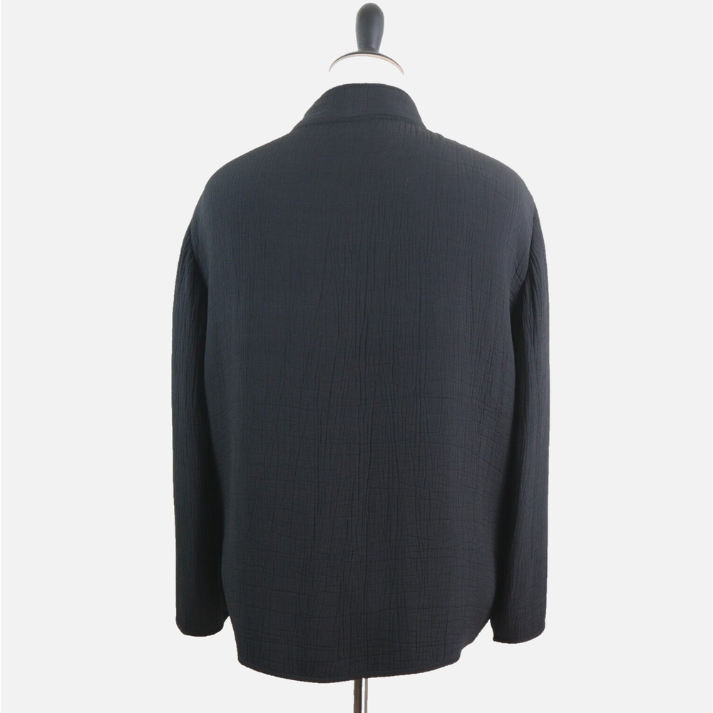 Eileen Fisher Size L Silk Crinkle Sponge Jacket Mandarin Collar Black - Picture 4 of 10